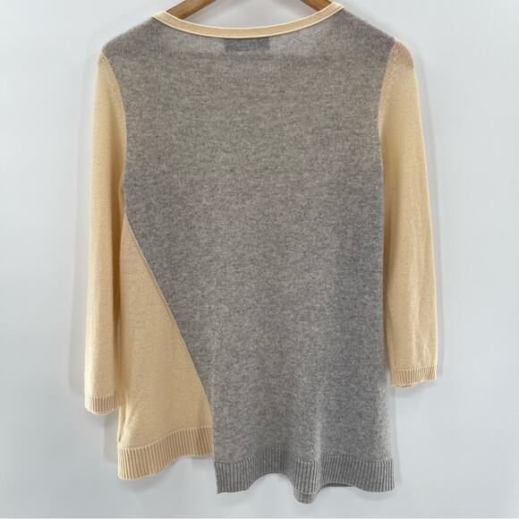 Magaschoni Colorblock 100% Cashmere Crewneck Asymetrical Lightweight Sweater - Picture 6 of 13